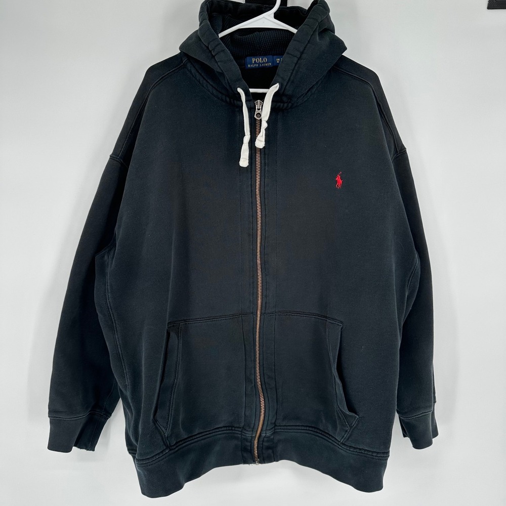 Polo Ralph Lauren Mens 4XB Big Full Zip Hoodie Black Red Pony Logo Sweatshirt